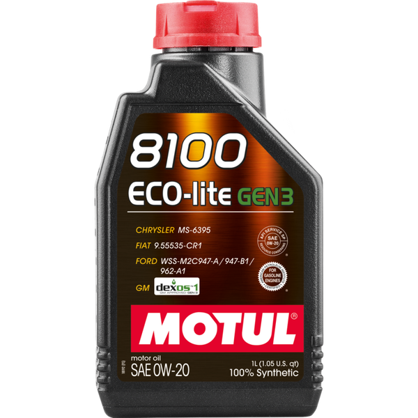 Motul 1L Synthetic Engine Oil 8100 Eco-Lite Gen3 0W20 - 111363 Photo - Primary