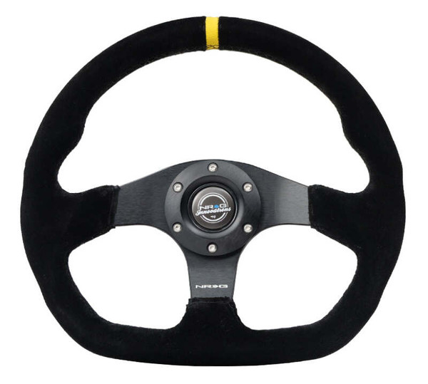 NRG Reinforced Steering Wheel (320mm) Sport Suede Flat Bottom w/ Yellow Center Mark - RST-024MB-S-Y Photo - Primary